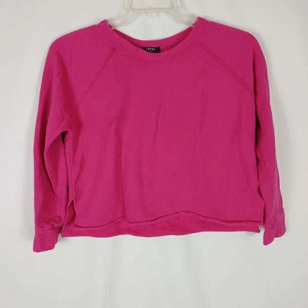 Terez Distressed Hot Pink Sweatshirt Raw Hem Cropp